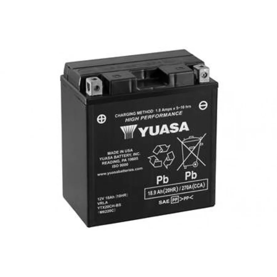 МОТО Yuasa 12V 18,9Ah High Performance MF VRLA Battery YTX20CH-BS (сухозаряжений)
